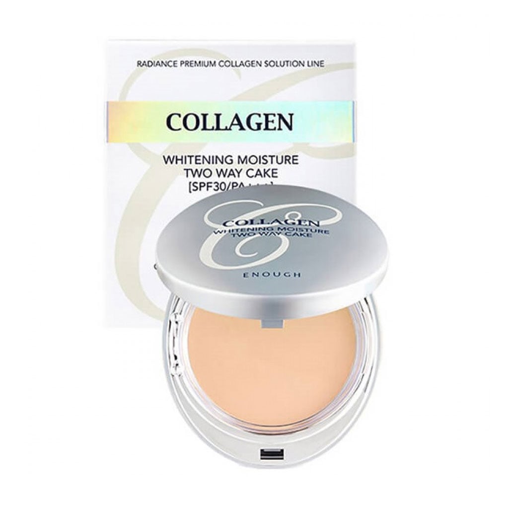 Компактна пудра для обличчя Enough Collagen 3 in 1 Whitening Moisture Two Way Cake SPF 28 PA++, зі змінним блоком, 13, 2*13 г